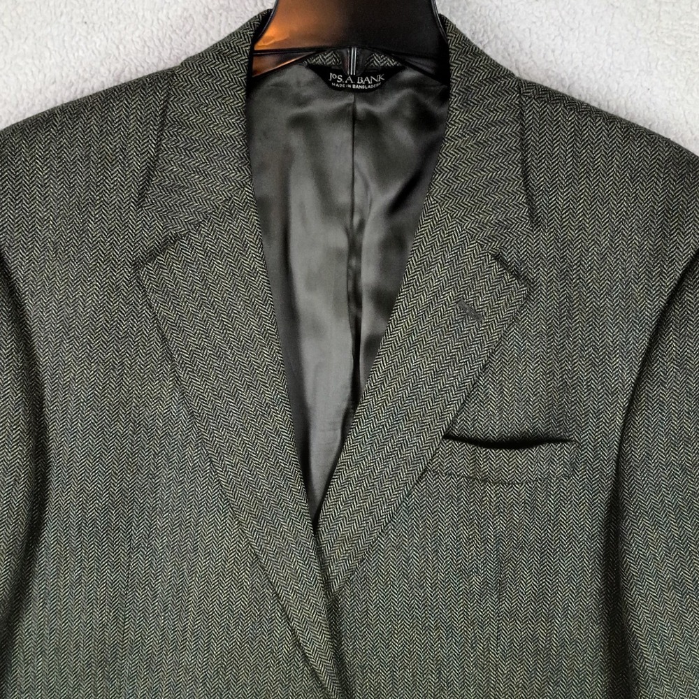 Jos. A. Bank Herringbone Tweed Blazer Sport Coat Mens 46R Grey Virgin Wool Dress